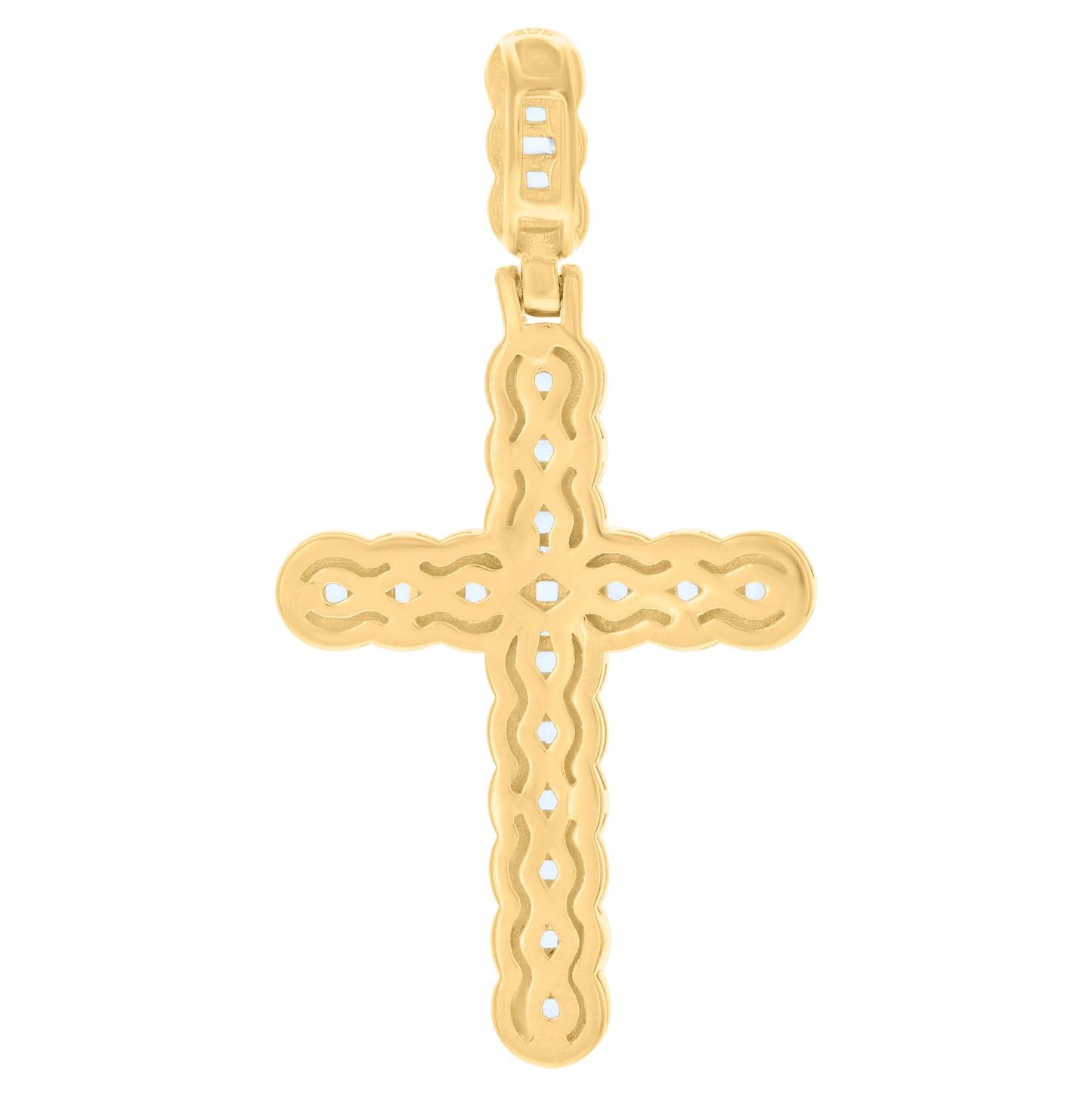 Sterling Silver Men Baguette Round Cubic-Zirconia Cross Religious Charm Pendant