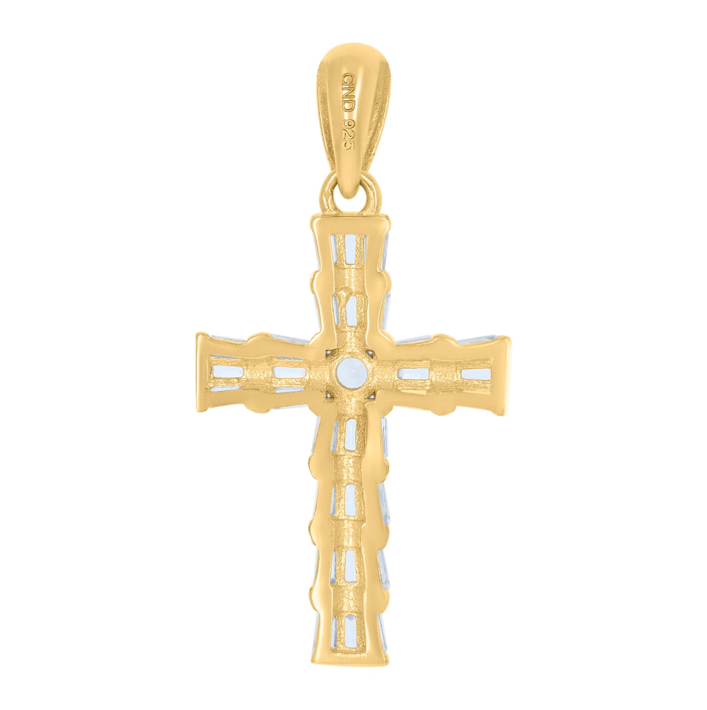 Sterling Silver Yellow-Tone Womens Baguette Round Cubic-Zirconia Cross Religious Charm Pendant