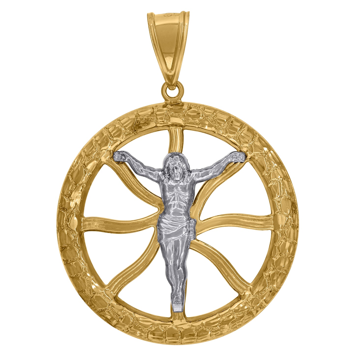 10K Two-Tone Gold Mens Religious Crucifix Pendant
