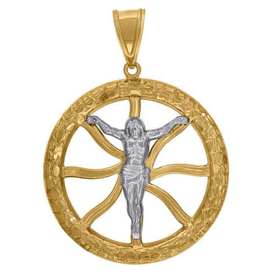 10K Two-Tone Gold Mens Religious Crucifix Pendant