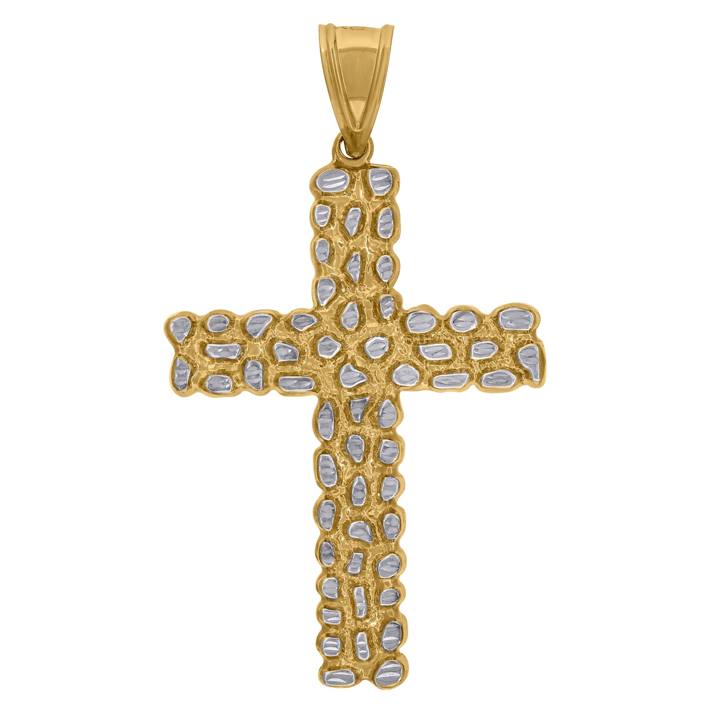 10K Two-Tone Gold Mens Religious Nugget Cross Pendant