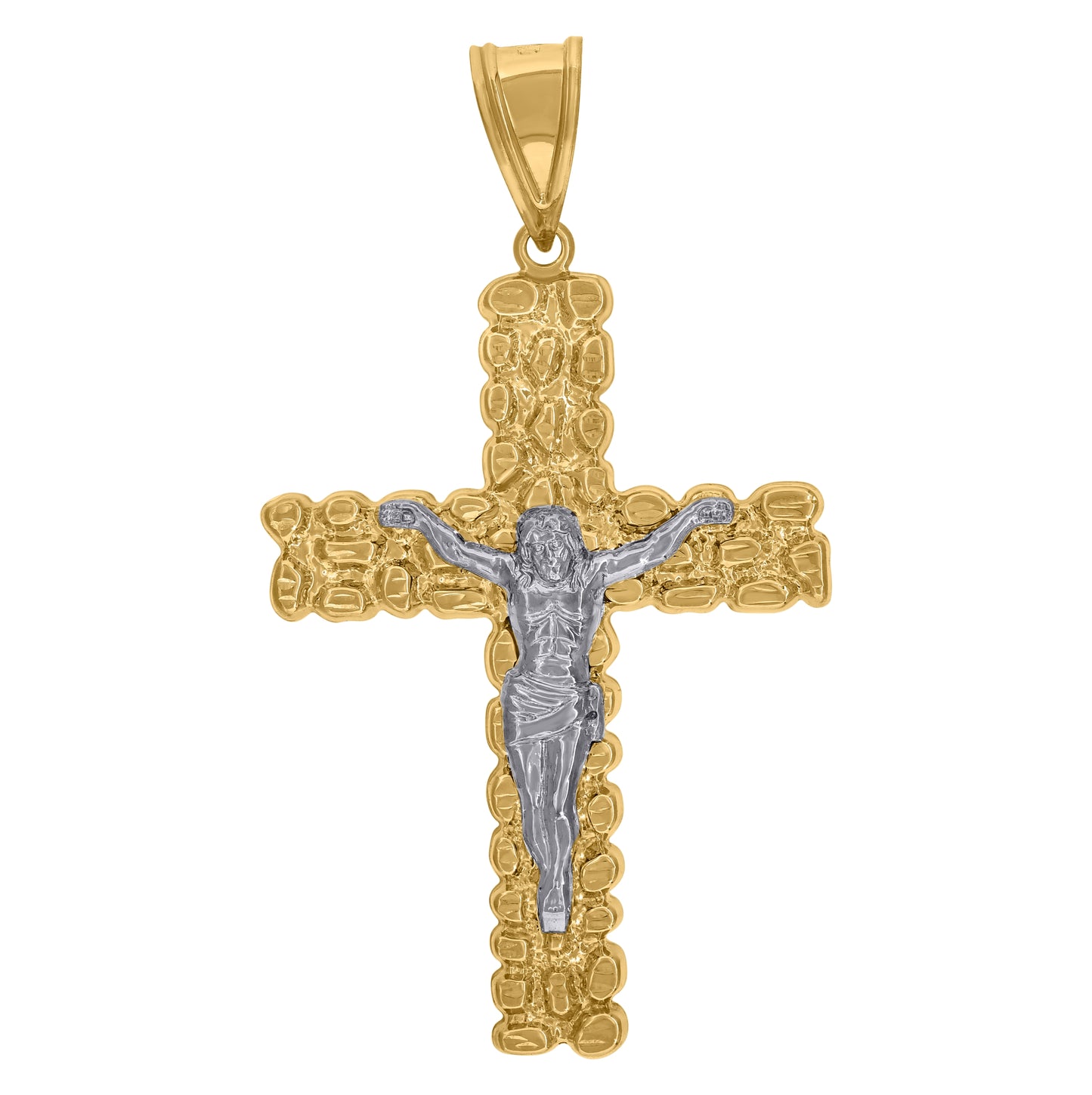 10K Two-Tone Gold Textured Cross Crucifix Religious Charm Pendant