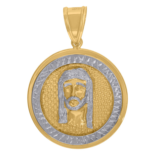 10K Two-Tone Gold Mens Religious Jesus Pendant