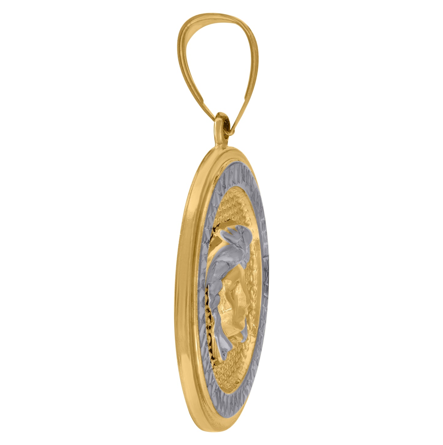 10K Two-tone Gold Mens Medusa Egyptian Fashion Charm Pendant