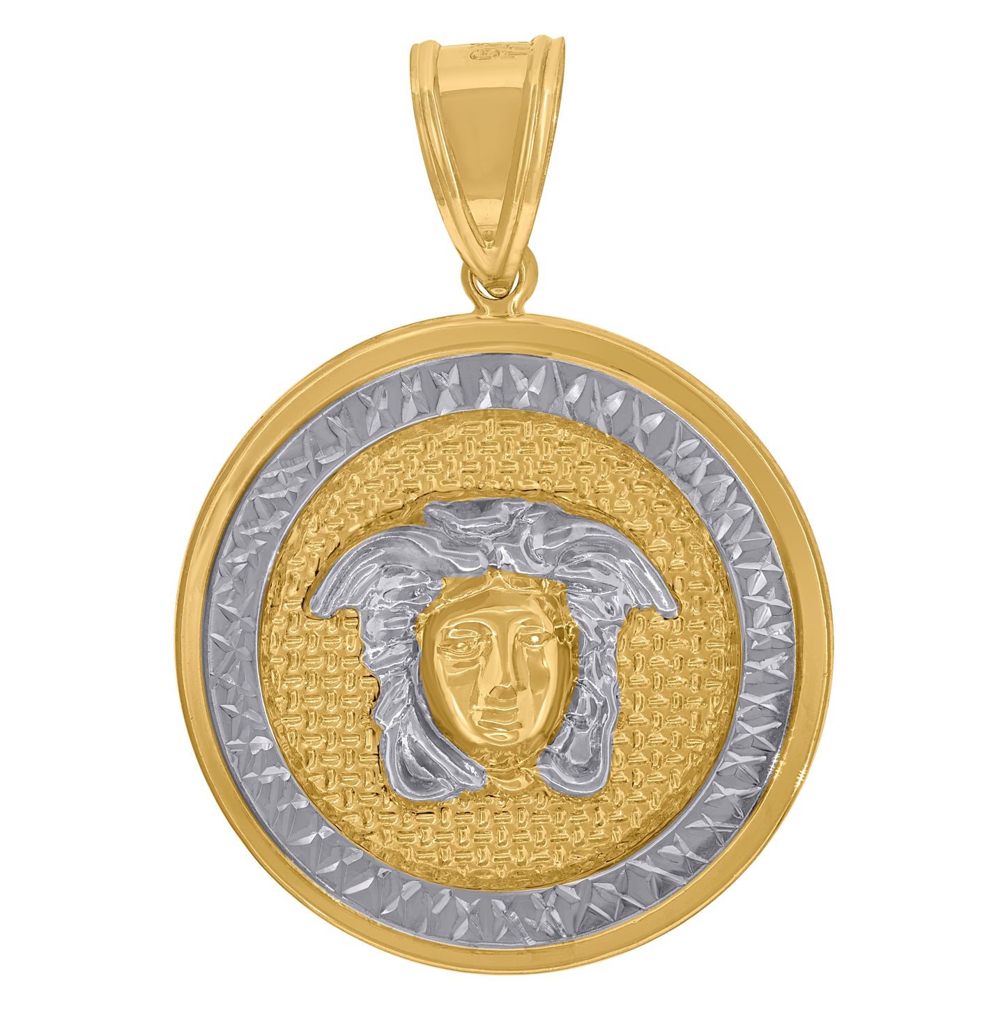 10K Two-tone Gold Mens Medusa Egyptian Fashion Charm Pendant
