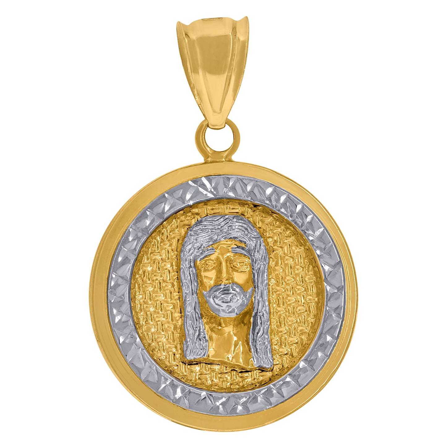10K Two-Tone Gold Mens Religious Jesus Medallion Pendant