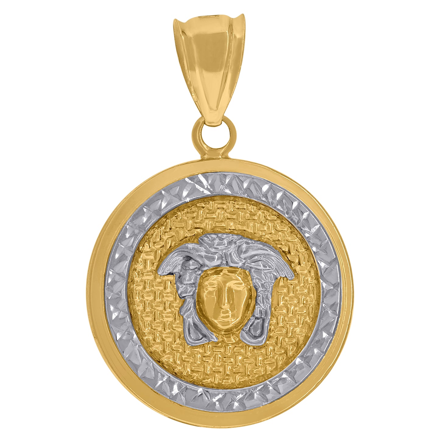 10K Two-tone Gold Mens Medusa Egyptian Fashion Charm Pendant