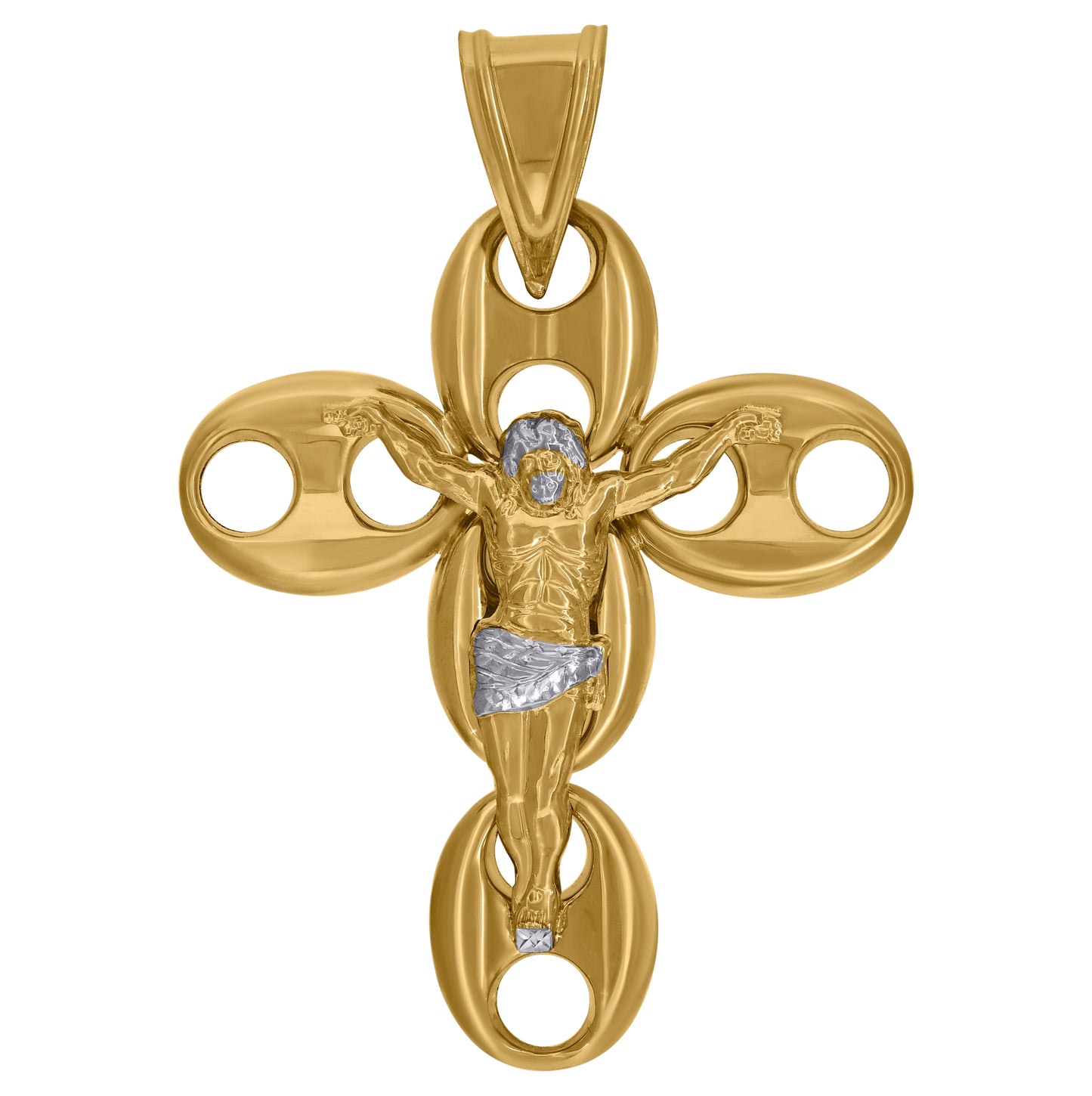 10K Two-Tone Gold Mens Religious Crucifix Pendant