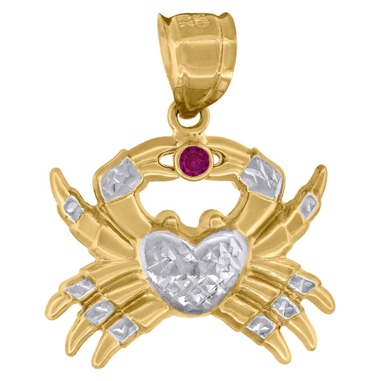 10K Two-Tone Gold Men Cubic-Zirconia Zodiac Sign Cancer Pendant