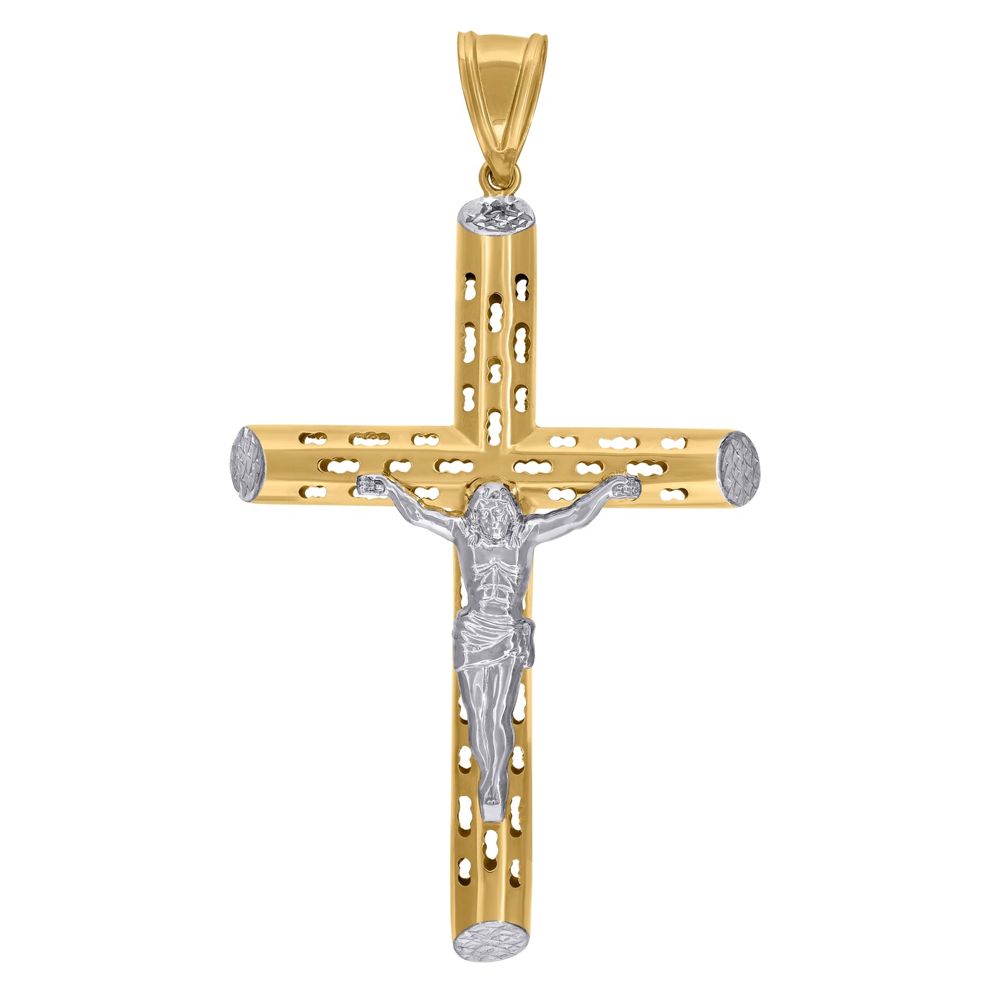 10K Two-Tone Gold Mens Religious Crucifix Pendant