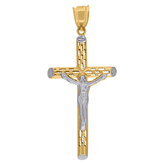 10K Two-Tone Gold Mens Religious Crucifix Pendant