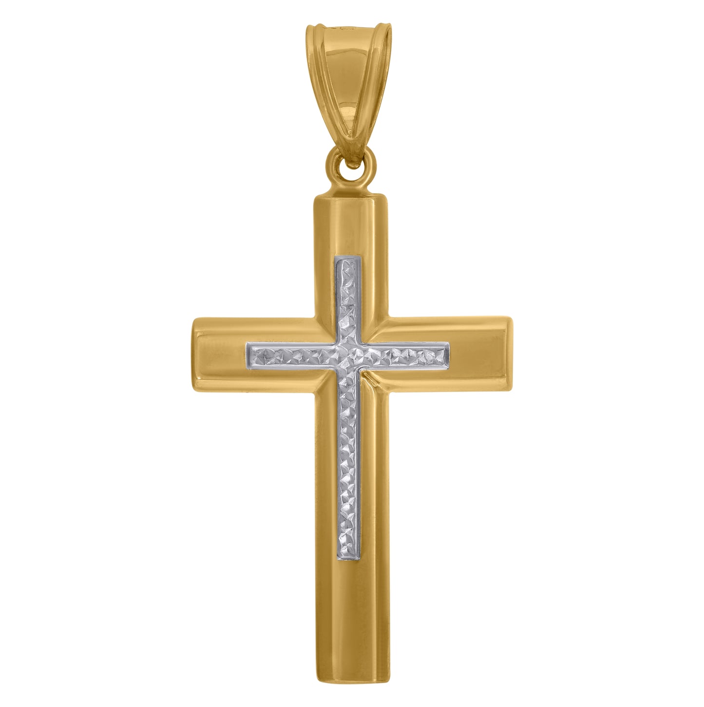10K Two-Tone Gold Mens Religious Cross Pendant