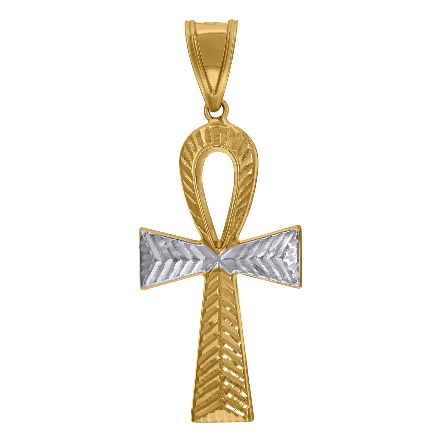 10K Two-Tone Gold Mens Religious Ankh Cross Pendant