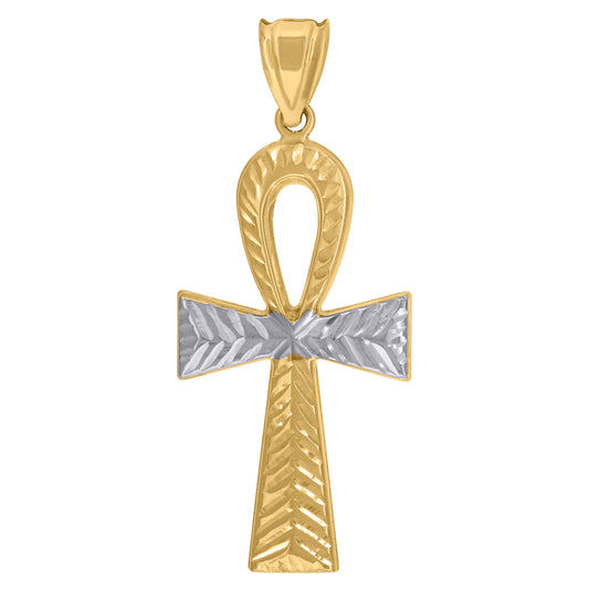 10K Two-Tone Gold Mens Religious Ankh Cross Pendant