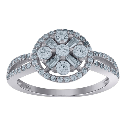Sterling Silver Womens Baguette Cubic-Zirconia Bridal Anniversary Engagement Wedding Ring