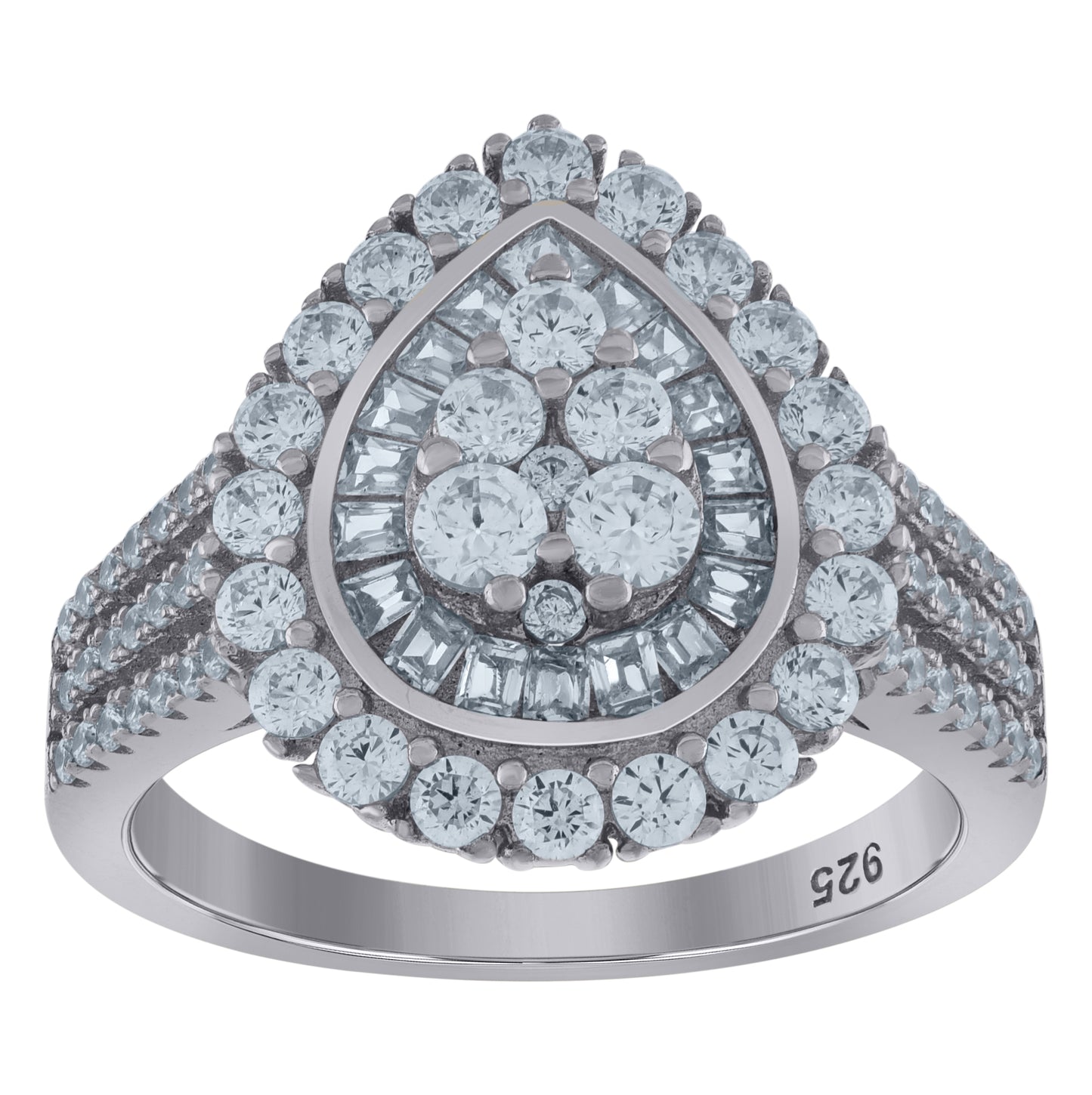 Sterling Silver Womens Baguette Cubic-Zirconia Tear Drop Fashion Bridal Anniversary Wedding Engagement Band Ring