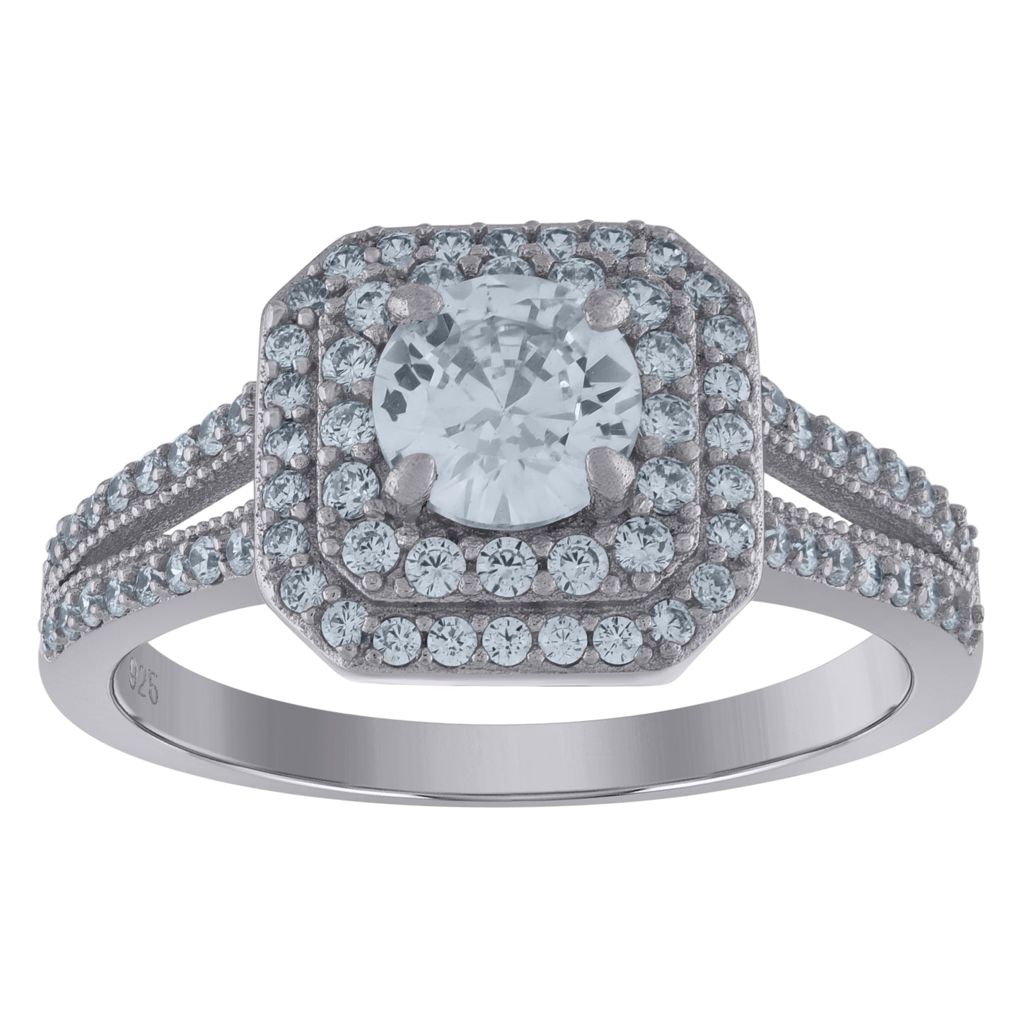 Sterling Silver Womens Cubic-Zirconia Square Fashion Bridal Anniversary Wedding Engagement Band Ring