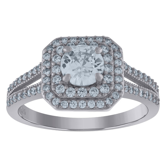 Sterling Silver Womens Cubic-Zirconia Square Fashion Bridal Anniversary Wedding Engagement Band Ring