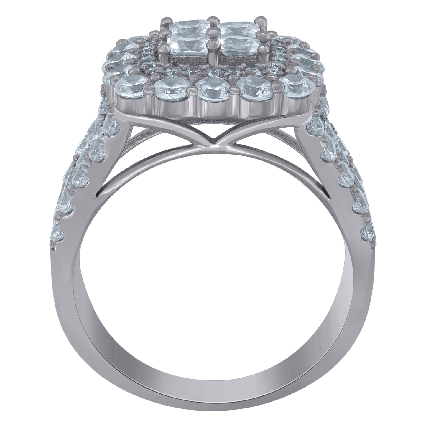 Sterling Silver Womens Princess-Cut Cubic-Zirconia Square Fashion Bridal Anniversary Wedding Engagement Band Ring