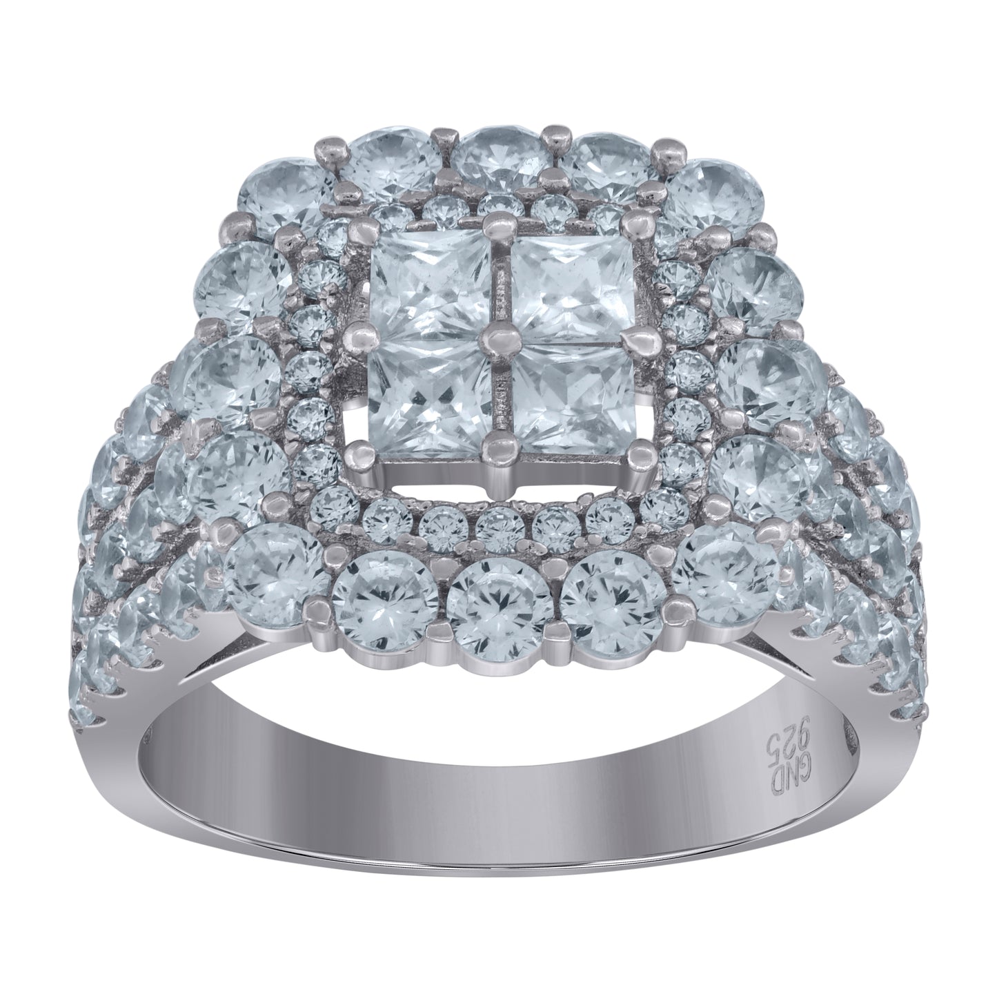 Sterling Silver Womens Princess-Cut Cubic-Zirconia Square Fashion Bridal Anniversary Wedding Engagement Band Ring