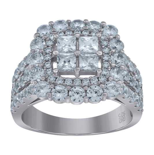 Sterling Silver Womens Princess-Cut Cubic-Zirconia Square Fashion Bridal Anniversary Wedding Engagement Band Ring