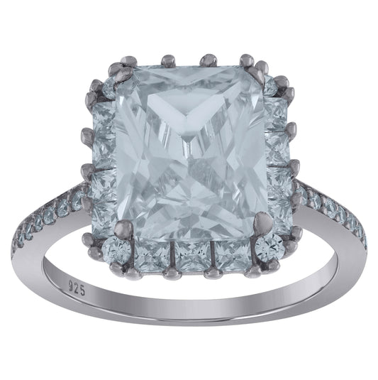 Sterling Silver Womens Emerald Cubic-Zirconia Bridal Anniversary Engagement Wedding Ring