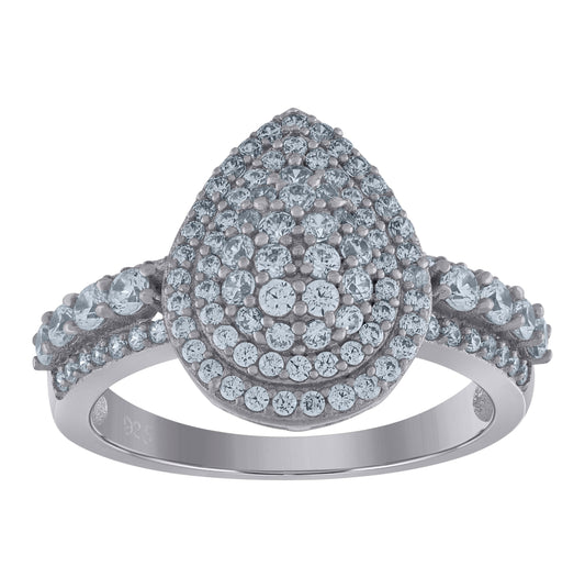 Sterling Silver Womens Cubic-Zirconia Tear Drop Fashion Bridal Anniversary Wedding Engagement Band Ring