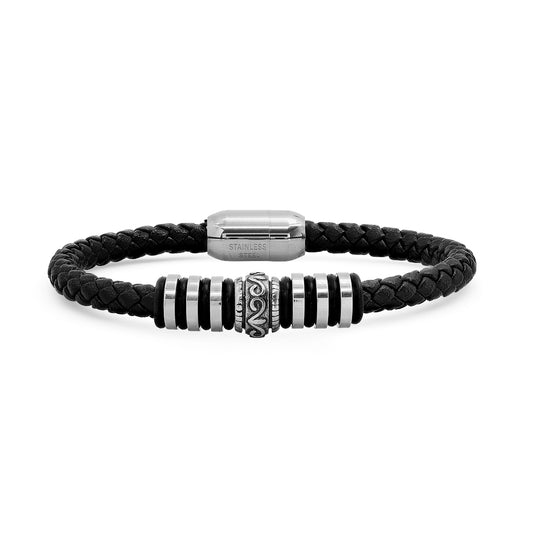 Stainless Steel Mens Black -Tone Weave Fashion Bracelet