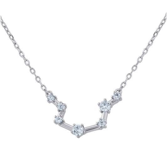 Sterling Silver Unisex Cubic-Zirconia Zodiac Sign Rolo Link Necklace 18 Inches