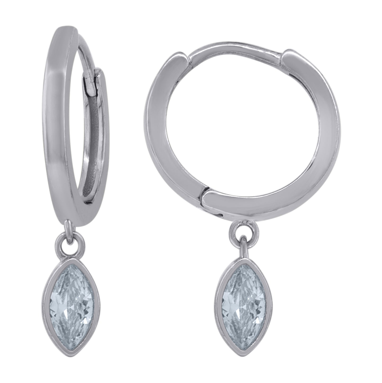 Sterling Silver Womens Cubic-Zirconia Marquise Fashion Dangle Hoop Earrings