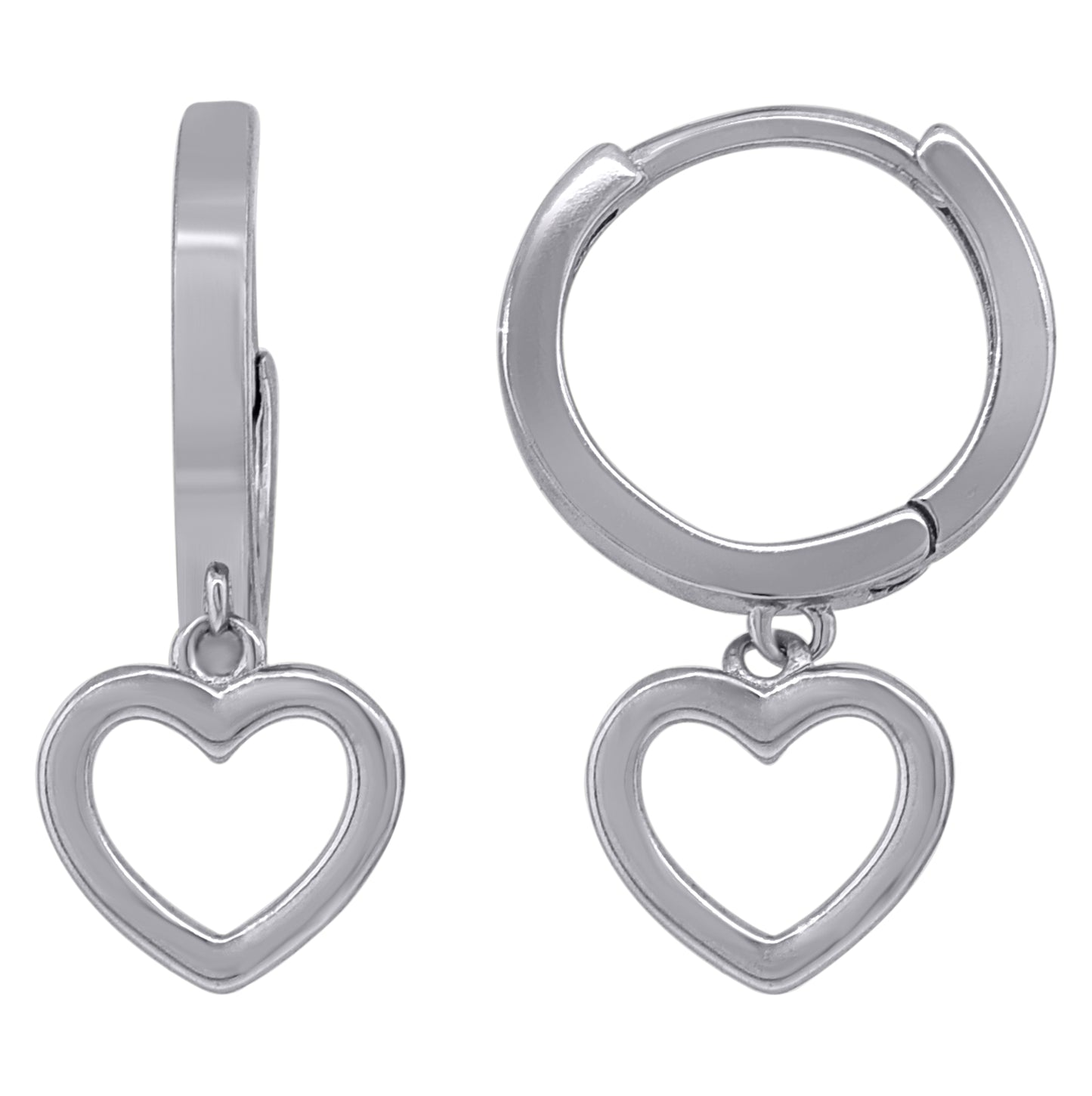 Sterling Silver Womens Heart Dangle Hoop Earrings