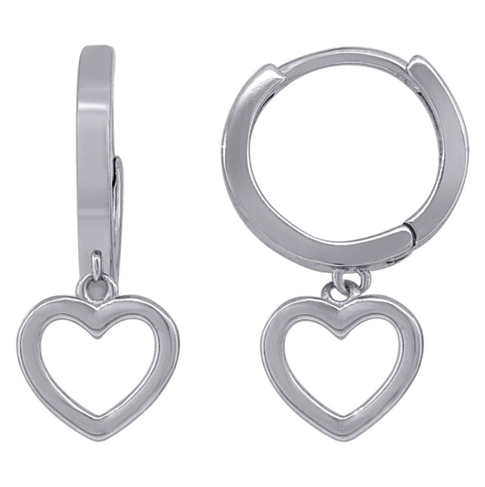 Sterling Silver Womens Heart Dangle Hoop Earrings