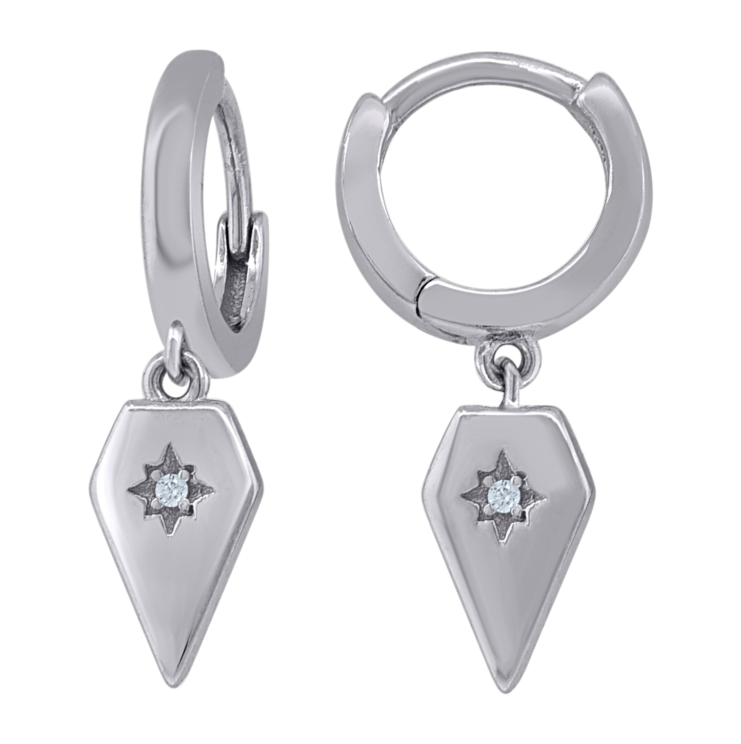 Sterling Silver Unisex Cubic-Zirconia Diamond Shape Fashion Dangle Hoop Earrings