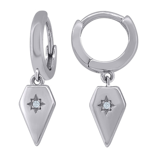 Sterling Silver Unisex Cubic-Zirconia Diamond Shape Fashion Dangle Hoop Earrings