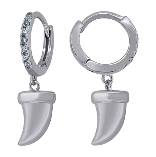 Sterling Silver Unisex Cubic-Zirconia Tusk Fashion Dangle Hoop Earrings