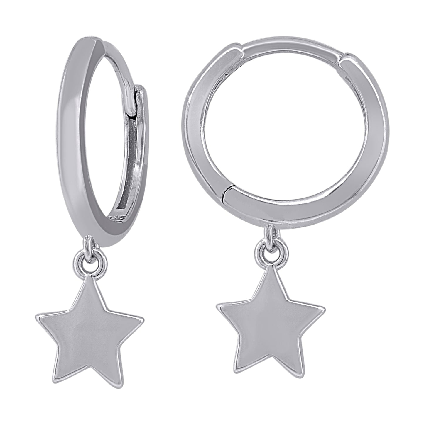 Sterling Silver Unisex Star Fashion Dangle Hoop Earrings