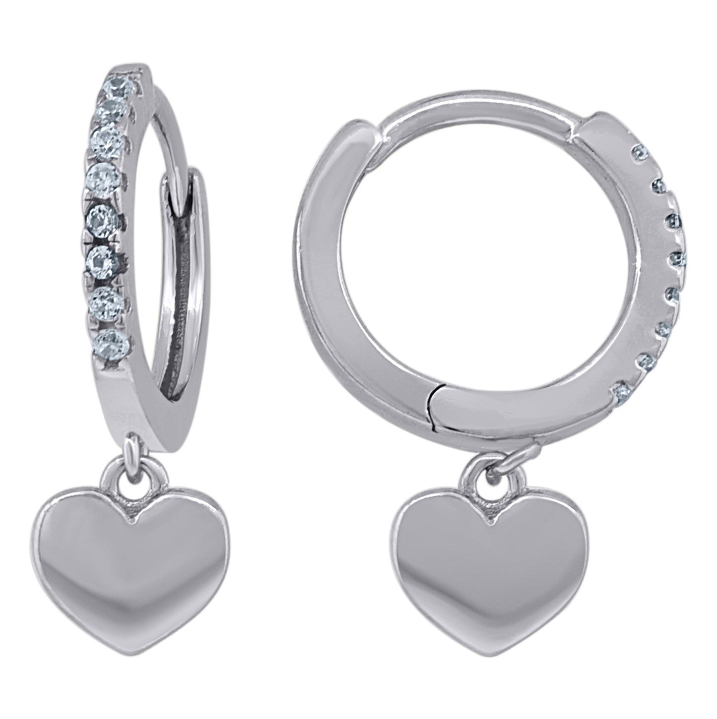 Sterling Silver Womens Cubic-Zirconia Heart Dangle Hoop Earrings