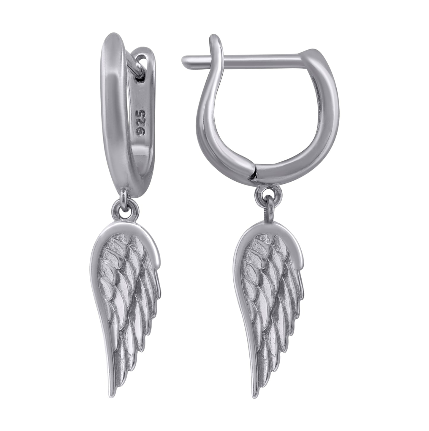 Sterling Silver Womens Angel Wing Religious Dangle Hoop Earrings