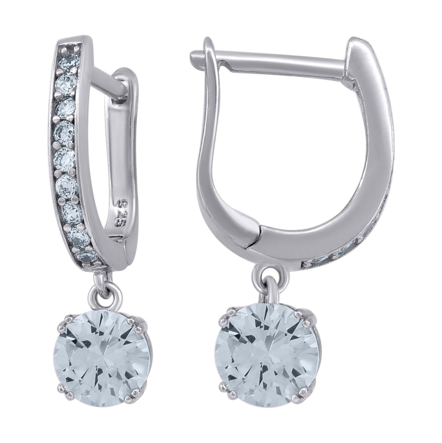 Sterling Silver Womens Cubic-Zirconia Fashion Dangle Hoop Earrings
