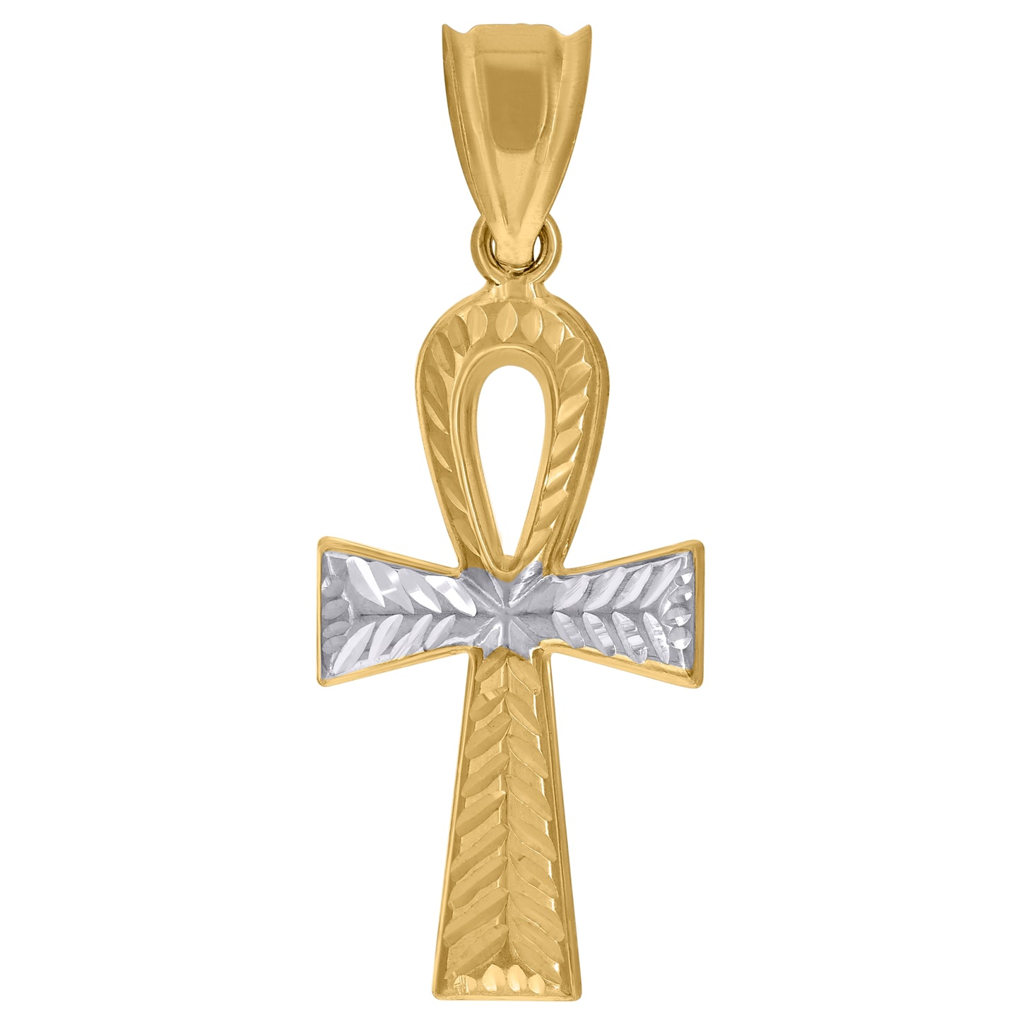10K Two-Tone Gold Mens Religious Ankh Cross Pendant