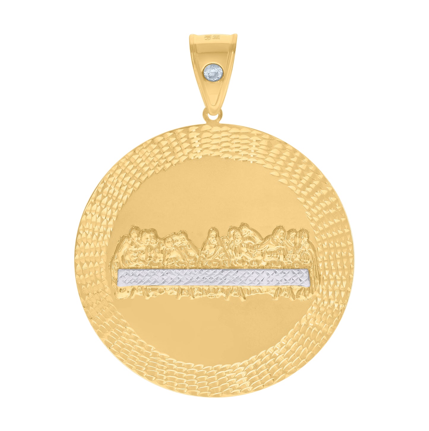 10K Two-tone Gold Mens Cubic-Zirconia Medallion Last Supper Religious Charm Pendant