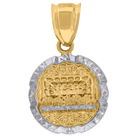 10K Two-Tone Gold Mens Religious Last Supper Medallion Charm Pendant