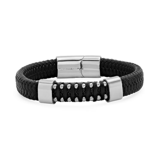 Stainless Steel Mens Black -Tone Weave Fashion Bracelet