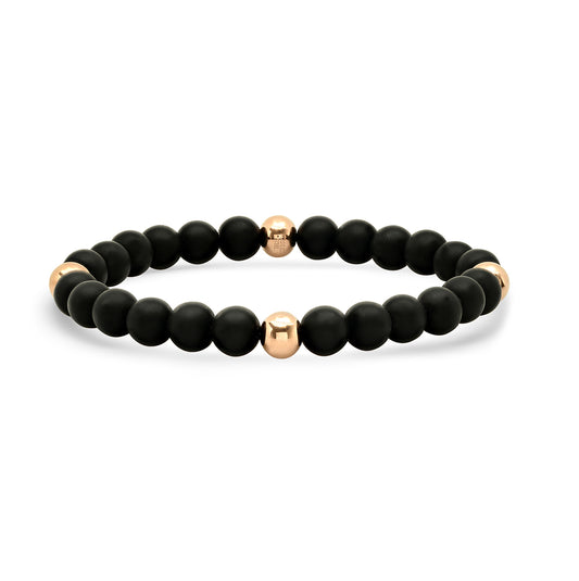 Stainless Steel Yellow-tone Unisex Black Beads Stretchable Bracelet