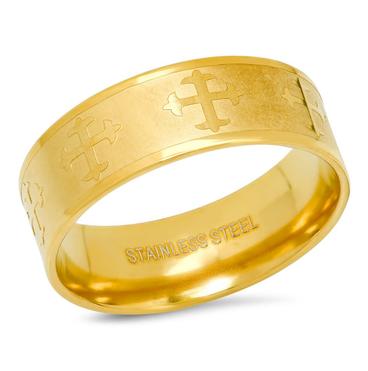Stainless Steel Mens Yellow Cross Religious Bridal Anniversary Wedding Engagement Band Ring