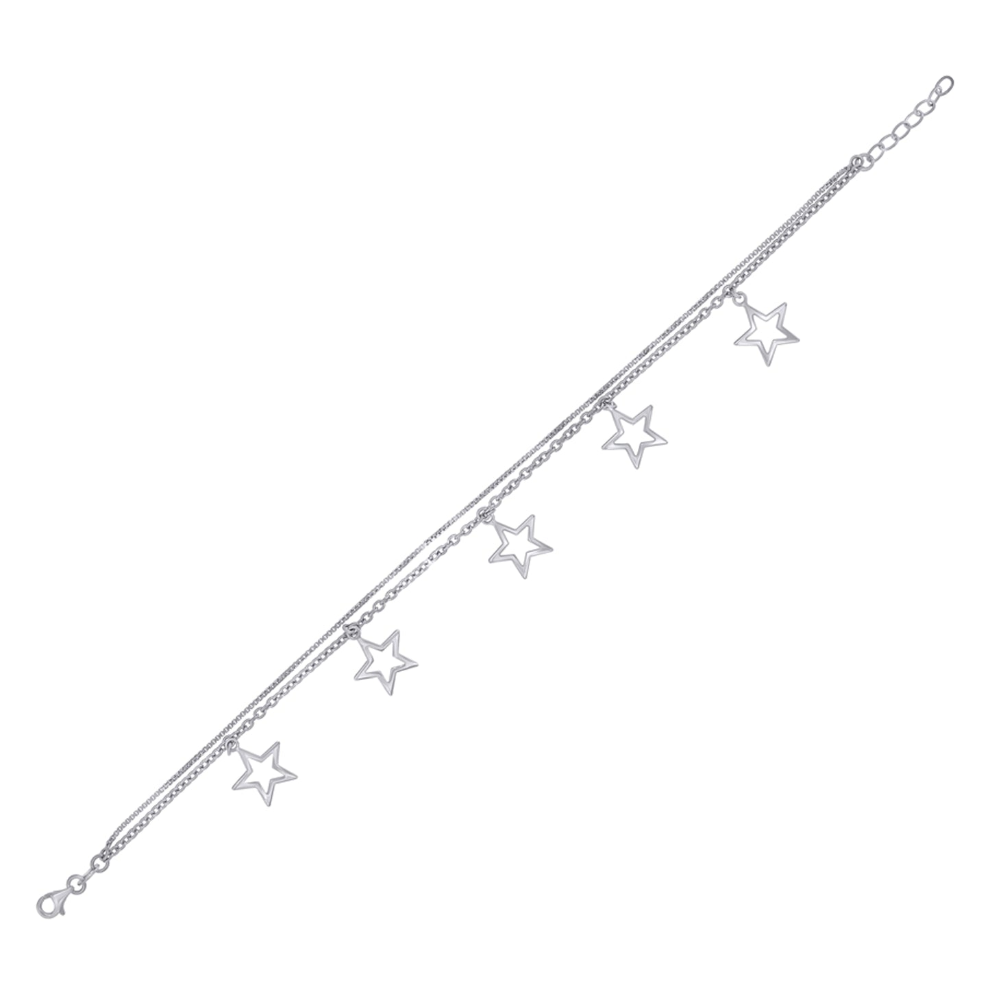 Sterling Silver Women Fashion Stars Anklet Size 10 Inches