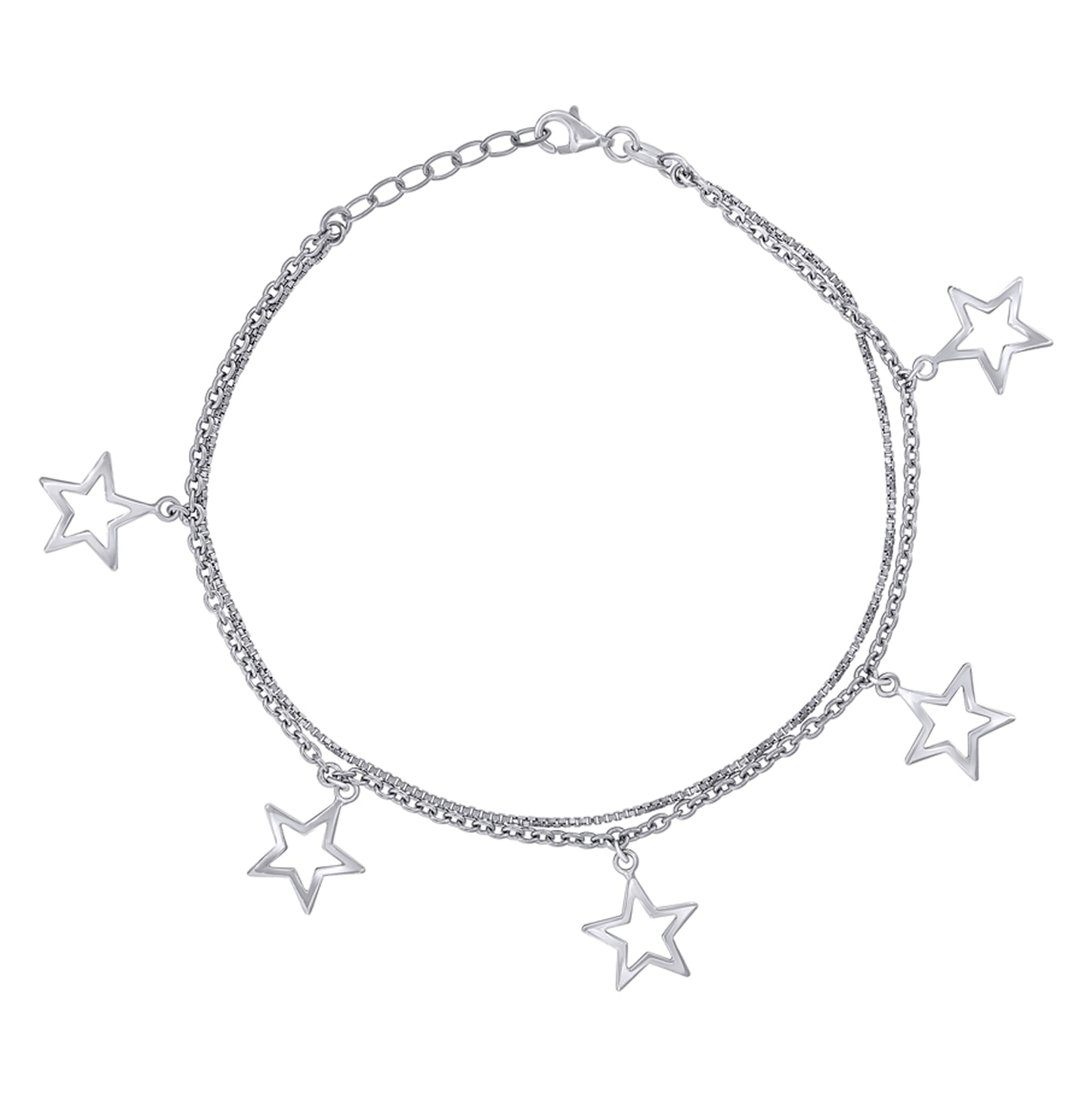 Sterling Silver Women Fashion Stars Anklet Size 10 Inches
