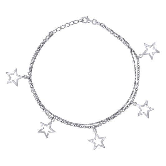 Sterling Silver Women Fashion Stars Anklet Size 10 Inches