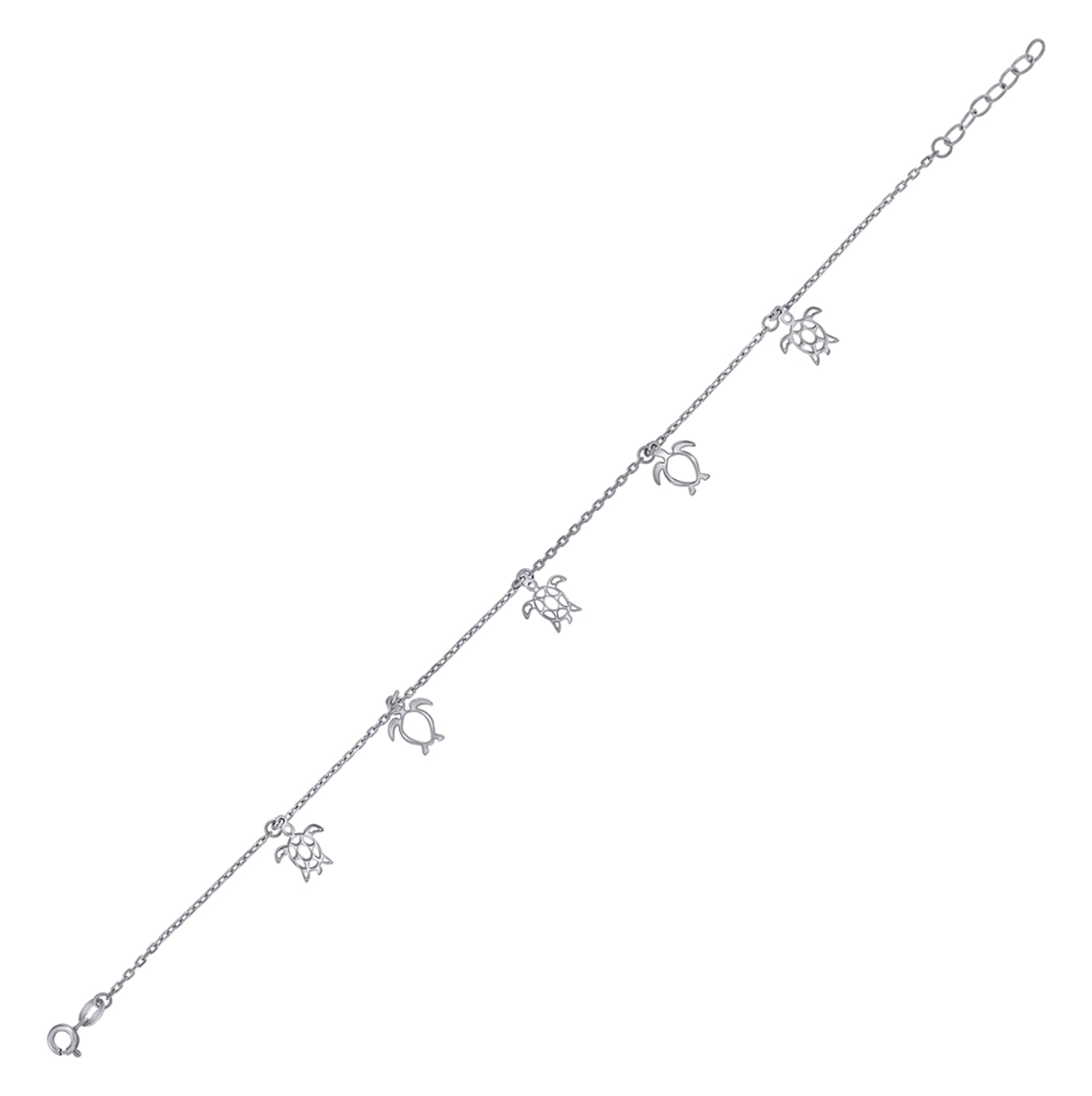 Sterling Silver Womens Ocean Life Turtle Charms Anklet Size 10 Inches