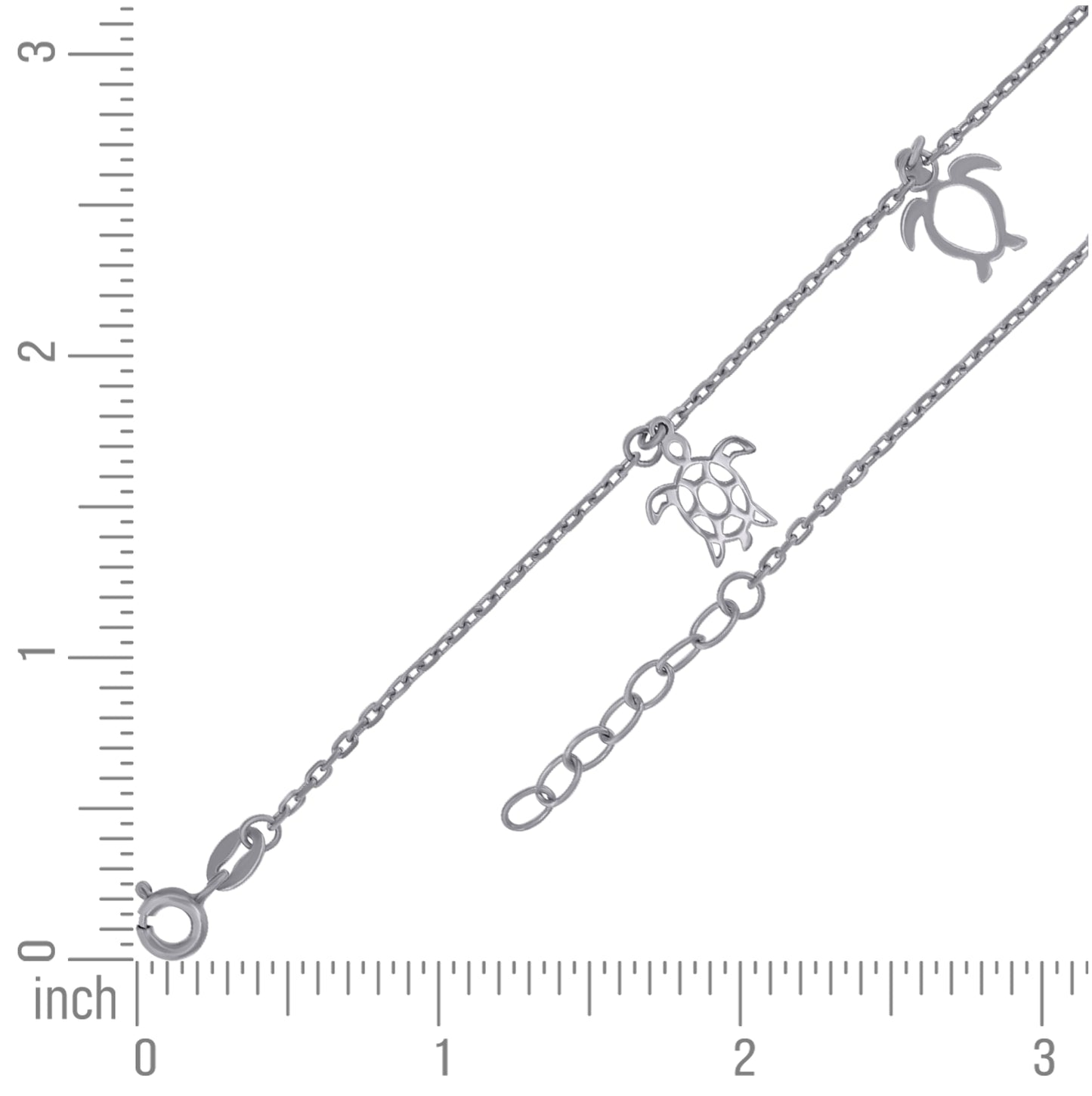 Sterling Silver Womens Ocean Life Turtle Charms Anklet Size 10 Inches